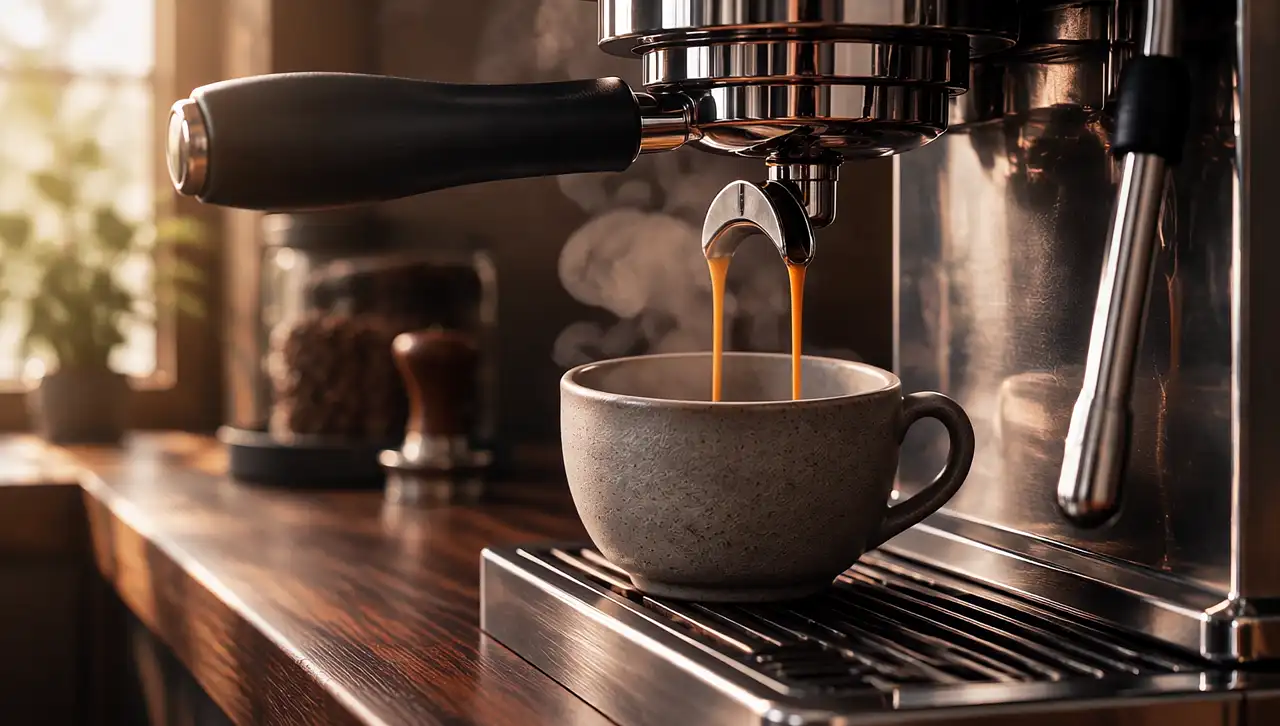 Espresso som rinner ner i koppen
